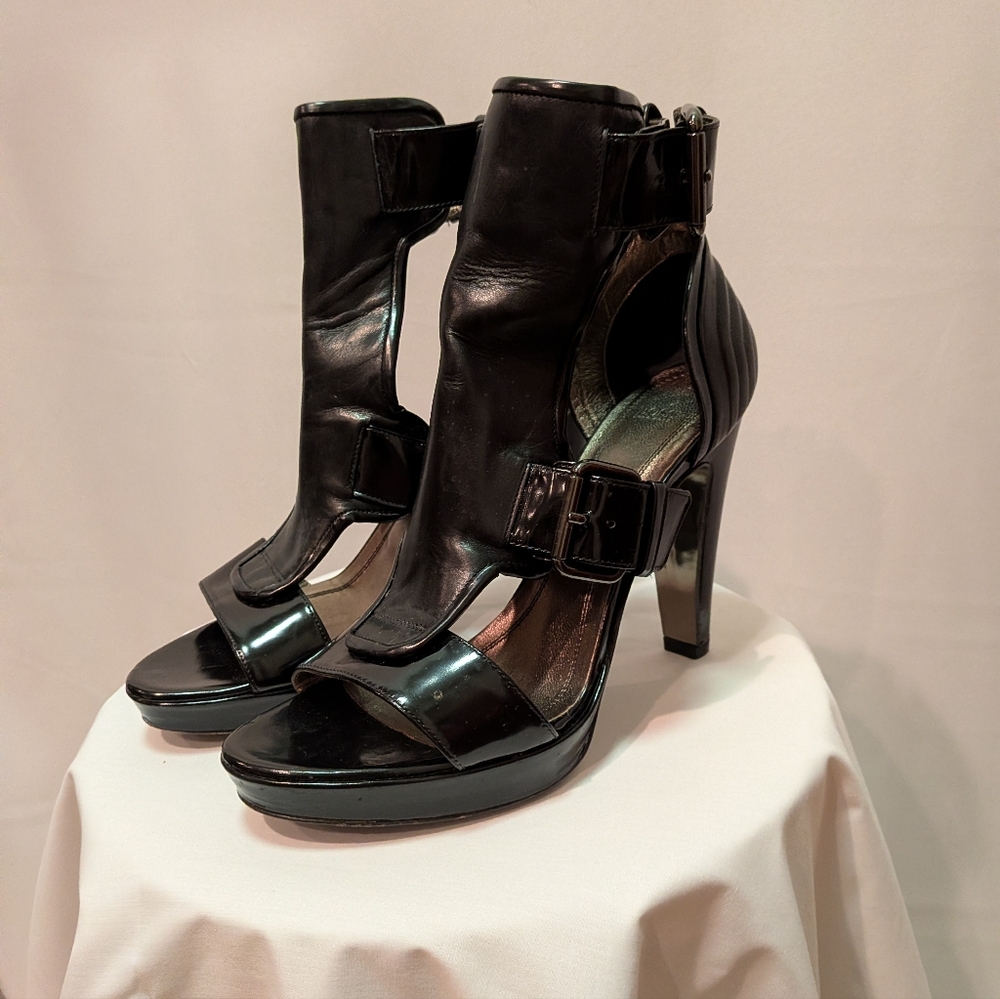 Hugo Boss Black Cutout High-Heel Buckle Sandals